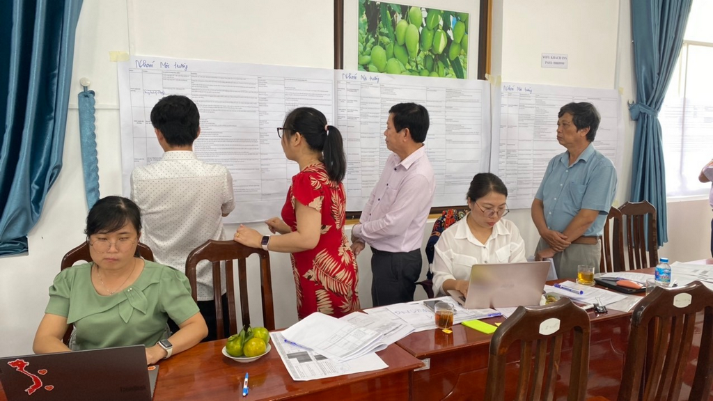 A group of people standing in front of a white boardDescription automatically generated